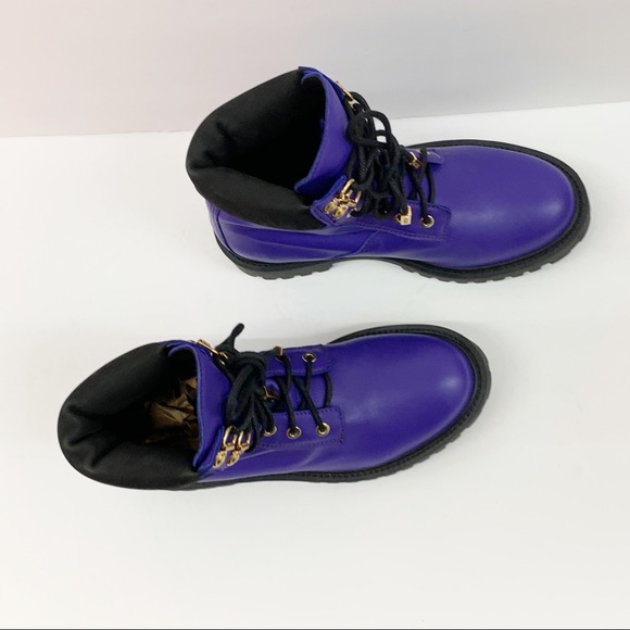 SOLD Moschino H&M Purple Leather Boots Women New - Picture 4 of 10